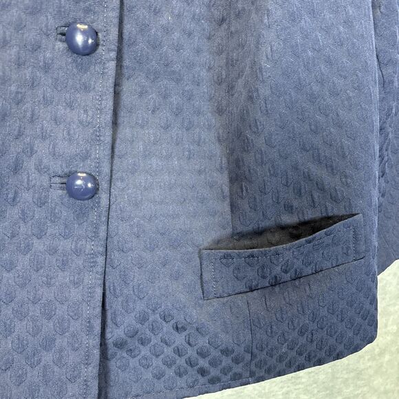 Talbots Cropped Jacket 22 P Mod Collar Polka Dot Texture 3/4 Sleeve Navy Blue - Picture 4 of 10